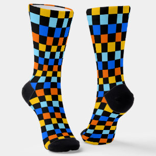 Acid green black checkerboard pattern socks