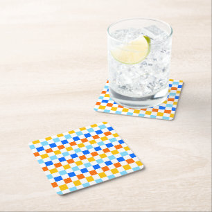 Acid green black checkerboard pattern square paper coaster
