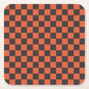Acid green black checkerboard pattern square paper coaster