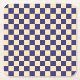 Acid green black checkerboard pattern square paper coaster