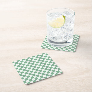 Acid green black checkerboard pattern square paper coaster