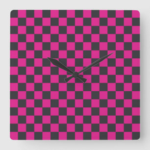 Acid green black checkerboard pattern square wall clock