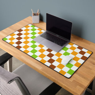 Acid green black chequerboard pattern desk mat