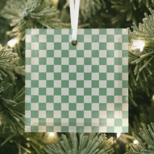 Acid green black chequerboard pattern glass orname ornament