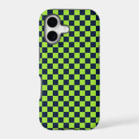 Acid green black chequerboard pattern iPhone case