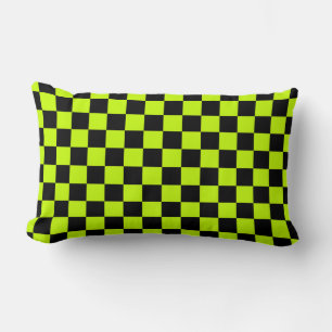 Acid green black chequerboard pattern lumbar pillow