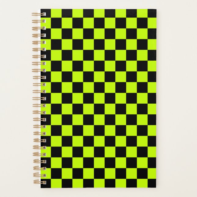 Acid green black chequerboard pattern planner (Front)