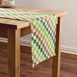 Acid green black chequerboard pattern short table runner