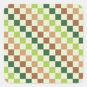 Acid green black chequerboard pattern square stick sticker
