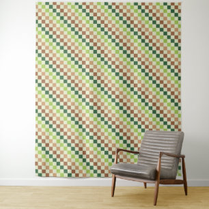 Acid green black chequerboard pattern tapestry
