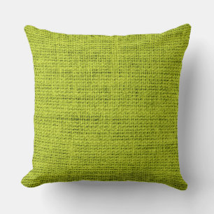 Acid green burlap linen background throw pillow