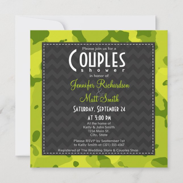 Acid Green Camo; Couples Shower Invitation (Front)