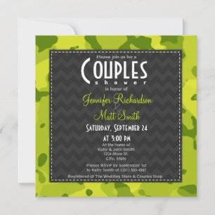 Acid Green Camo; Couples Shower Invitation
