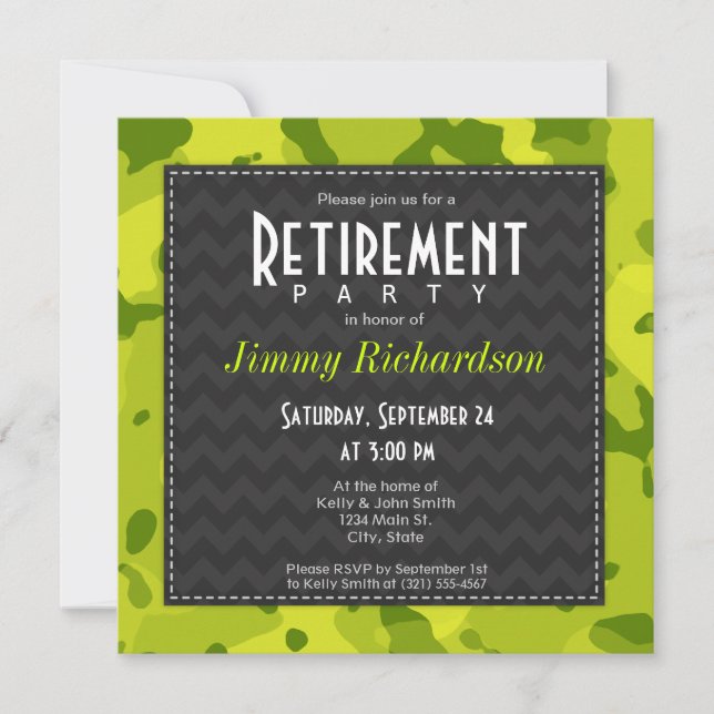 Acid Green Camo ; Invitation de la fête de retrait (Devant)