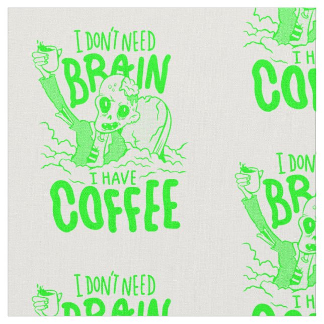 acid green halloween coffee drinking zombie fabric (Close Up)