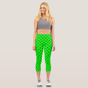 acid green halloween skull crossbones print capri leggings