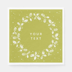 Acid Green Hand Printed Holly Wreath Christmas Napkin