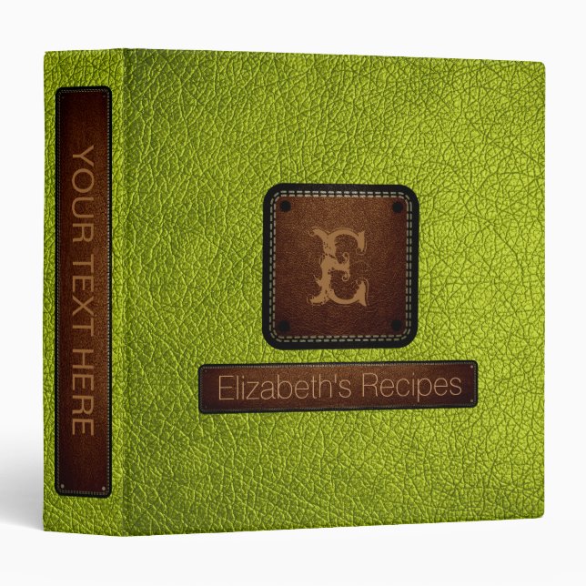 Acid green Leather Elegant Monogram Binder (Front/Spine)