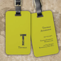 Acid green solid colour grey initials and name