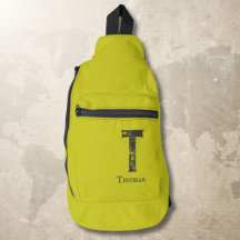 Acid green solid colour grey initials and name