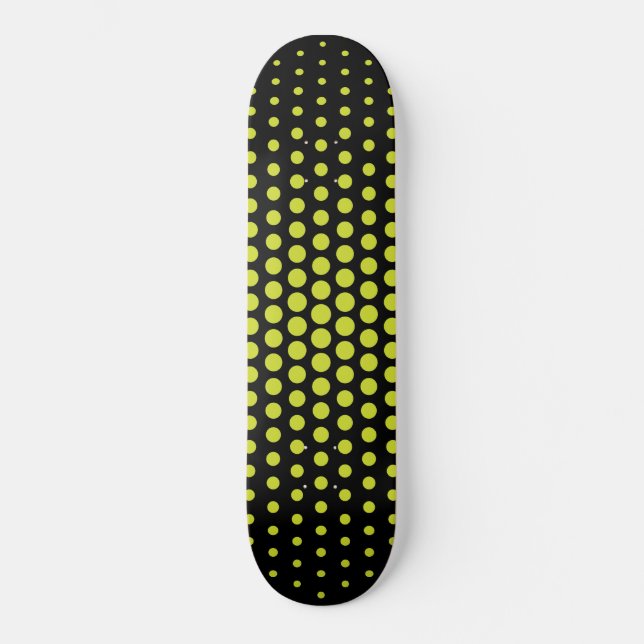 Acid Green Techno Dots Modern Black Skateboard (Front)