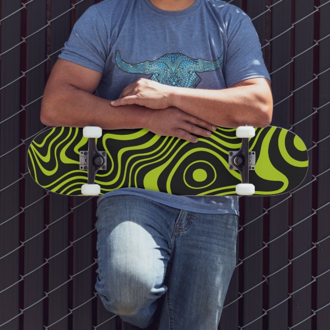 Acid Lime Cool Design Psychedelic Wavy Skateboard (Outdoor 3)