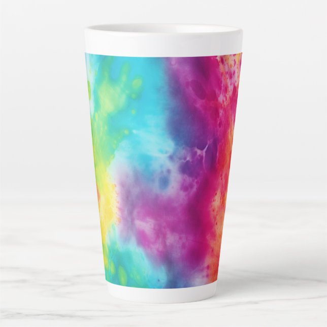 Acid neon rainbow tie dye latte mug (Front)