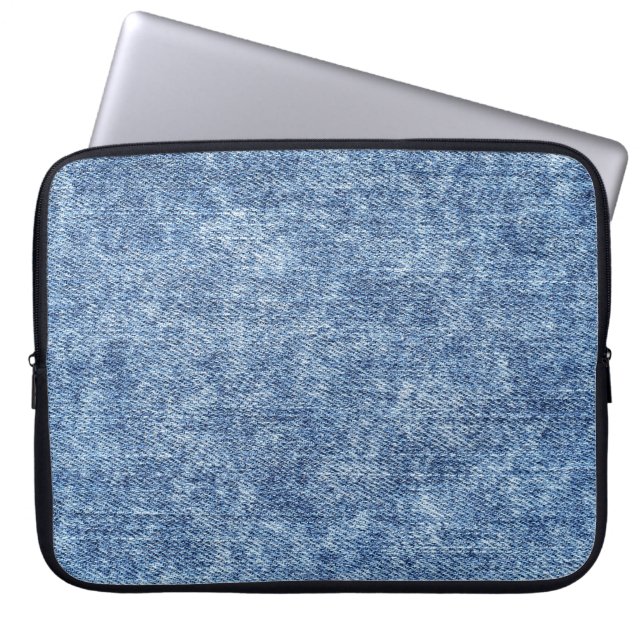 Acid wash blue denim, close-up texture. laptop sleeve (Front)