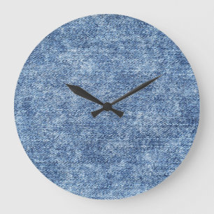 Acid wash blue denim, close-up texture. large clock