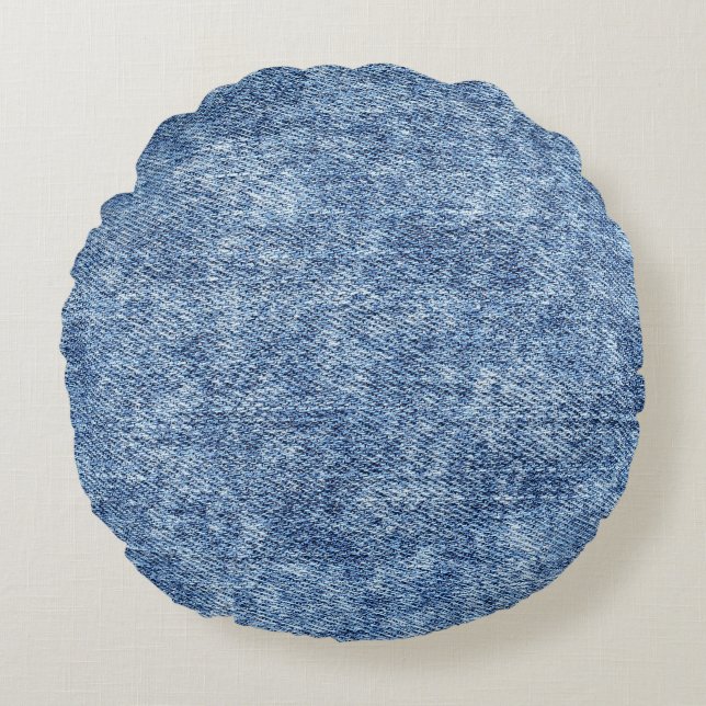 Acid wash blue denim, close-up texture. round pillow (Front)