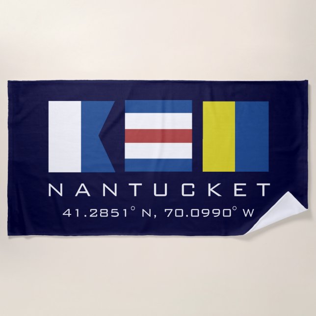 ACK Nantucket Island Nautical Beach Towel (Front)