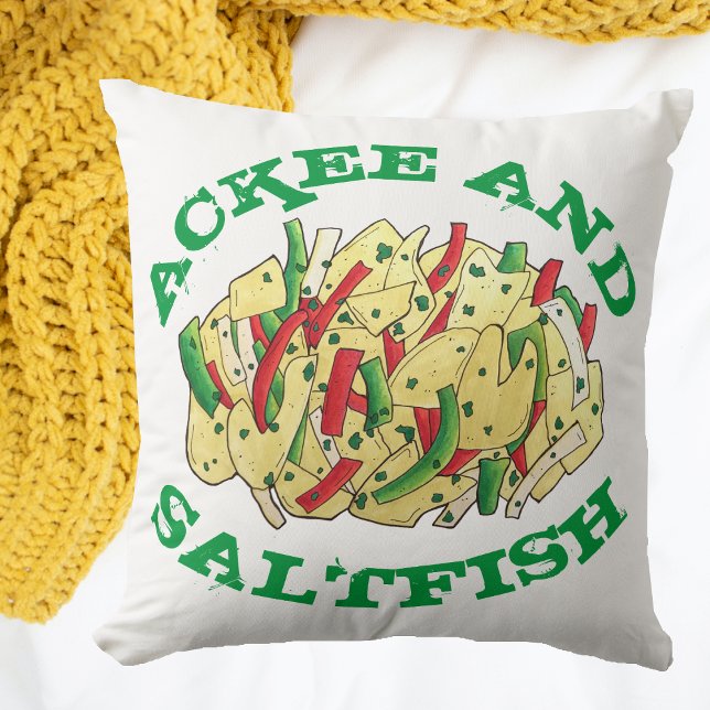 Ackee and Saltfish Cod Jamaican Caribbean Food Throw Pillow (Ackee and Saltfish Pillow)