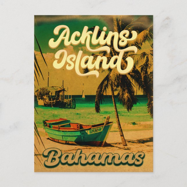 Acklins Island Bahamian Retro Sunset Souvenirs Postcard (Front)