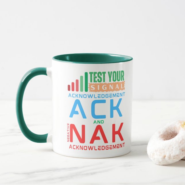 Acknowledgement ACK and NAK in Data Networking Mug (With Donut)