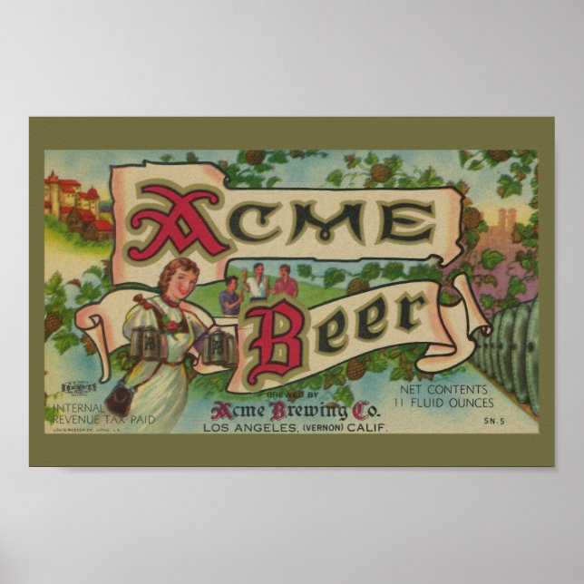 Acme Brewing Company Vintage Beer Label Print (Front)