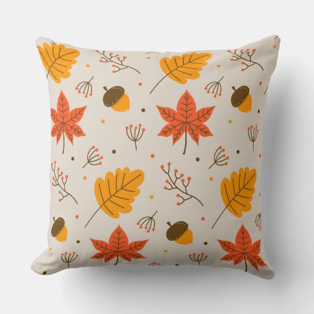 Acorn and Multicolor Leaves   Throw Pillow (Front)