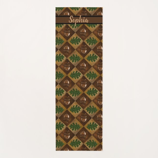 Acorn and Oak Leaf Chequerboard Pattern custom nam Yoga Mat (Front)