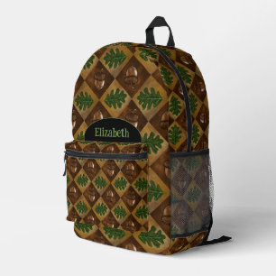 Acorn and Oak Leaf Chequerboard Pattern Printed Backpack
