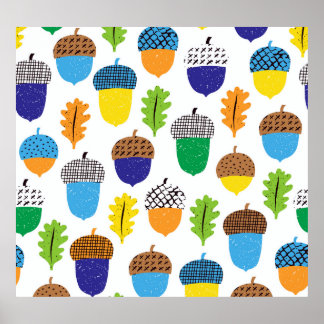 Acorn Autumn: Vintage Leafy Pattern. Poster