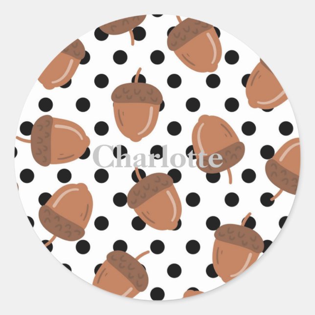 Acorn Black Dots Autumn Y2K Pattern  Classic Round Sticker (Front)