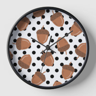 Acorn Black Dots Autumn Y2K Pattern  Clock