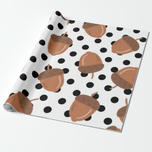 Acorn Black Dots Autumn Y2K Pattern Wrapping Paper