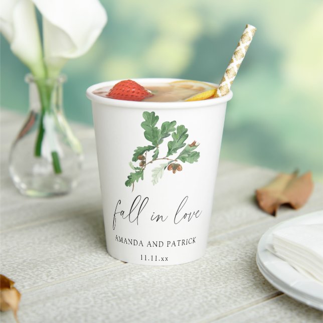 Acorn branch wedding party paper cups (Insitu)