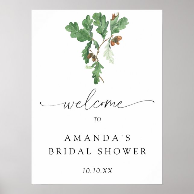 Acorn branch welcome bridal shower party poster (Front)