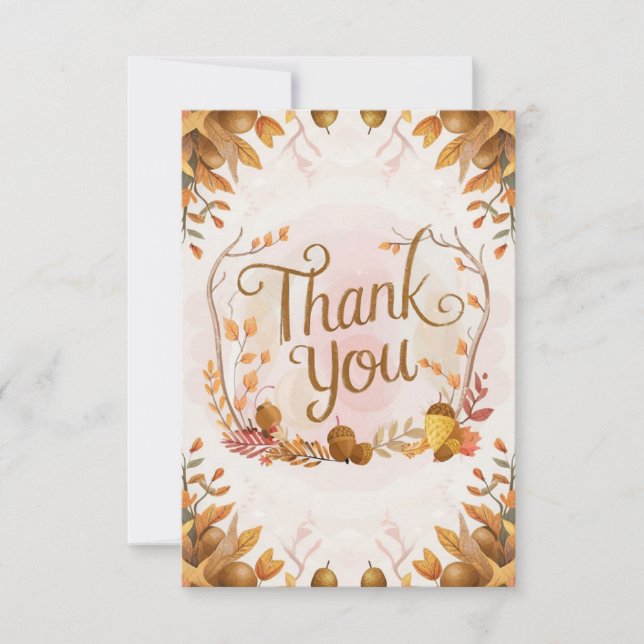 Acorn Chestnut Autumn Fall Thank You Card (Front)