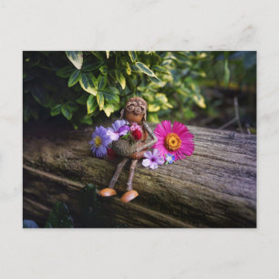 Acorn elf girl with flowers postcard