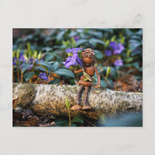 Acorn elf girl with flowers postcard
