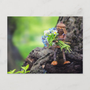 Acorn elf girl with flowers postcard