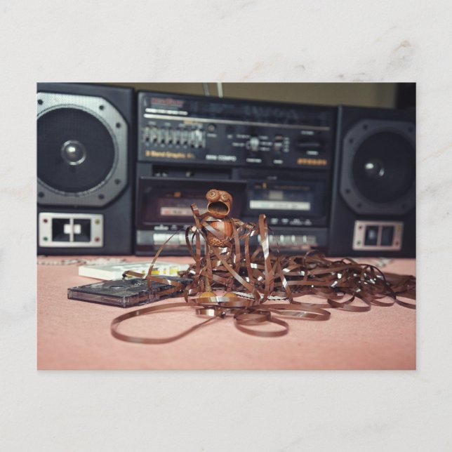 Acorn elf got tangled up in the music tape - retro postcard (Front)