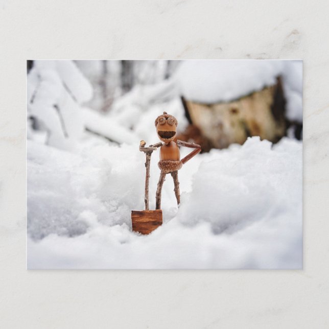 Acorn elf on a snow - winter postcard (Front)